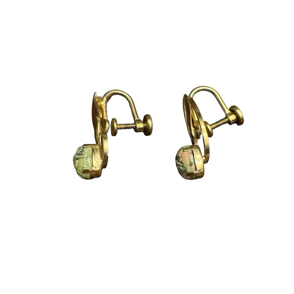 Vintage dce Curtis 1/20 14K GF Carved Jade Earrings - Picture 3 of 7